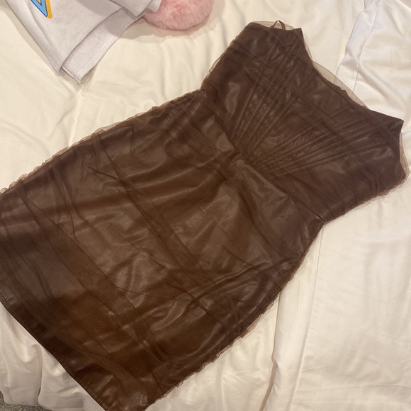 Brown Strapless Corset Style mini Dress - Picture 3 of 4